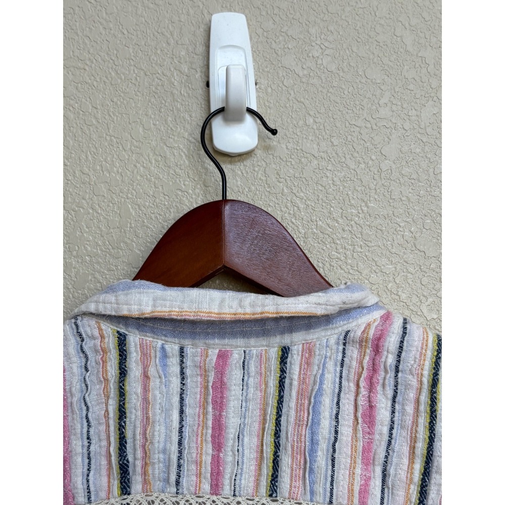 Anthropologie Pink Blue Striped Tiered Babydoll Mini Dress XL Short Sleeve Boho - Picture 7 of 9